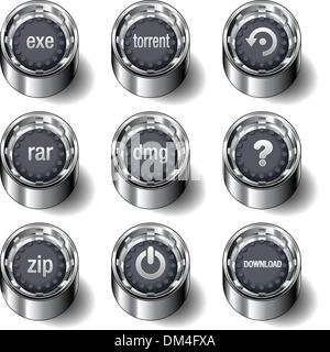 Internet download icons on rubber vector buttons Stock Vector