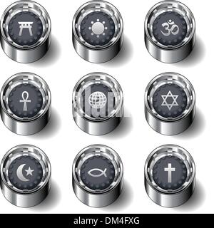 World religion icons on rubber vector buttons Stock Vector