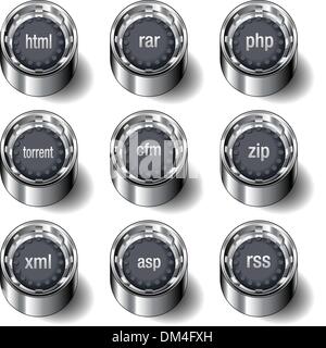 Internet file extension icons on rubber vector buttons Stock Vector