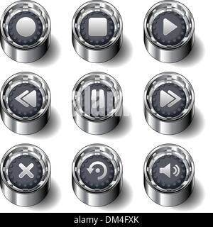 Media player icons on rubber vector buttons Stock Vector