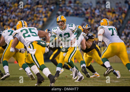 20 December 2009:  Green Bay Packers Aaron Rodgers (12) hands off to Ryan Grant (25) during the NFL football game between the Green Bay Packers and the Pittsburgh Steelers at Heinz Field in Pittsburgh, Pennsylvania.  The Steelers scored the game-winning touchdown as time expired to defeat the Packers 37-36..Mandatory Credit - Frank Jansky / Southcreek Global. (Credit Image: © Frank Stock Photo