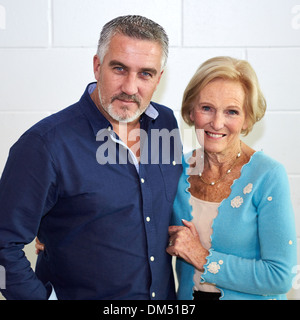 Great British Bake Off stars Paul Hollywood (L) and Mary Berry (R)  at the 2013 BBC Good Food Show held at Olympia Stock Photo