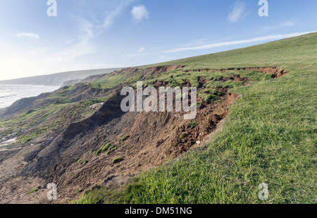 Landslides after heavy rain around the shoreline of Compton Bay on the Isle of Wight, England Stock Photo