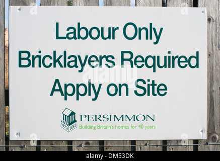 Notice or sign Bricklayers Required, north east England, UK Stock Photo