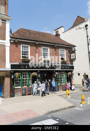 The Crown And Anchor pub in the historical city of Winchester opposite the Guildhall, Hampshire, England, UK Stock Photo