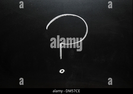A question mark drawn on a blackboard in chalk. Stock Photo