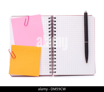 Blank checked notebook with notice papers isolated on white background cutout Stock Photo