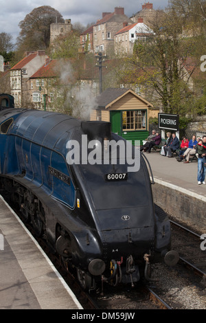 Sir Nigel Gresley Steam Engine at Pickering Railway Station Stock Photo