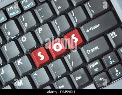 Red sos key on keyboard Stock Photo
