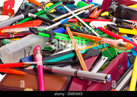 a lot of different stationery on a white background Stock Photo