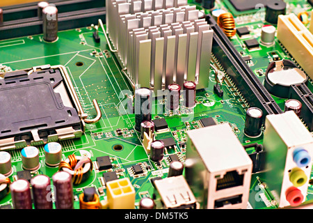 image of the motherboard without a PC processor closeup Stock Photo