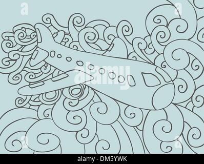 Hand drawn sketch of airplane in color. Isolated on white background ...