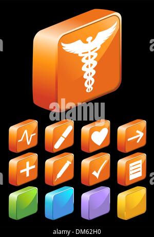 3D Square Glossy Medical Buttons Stock Vector