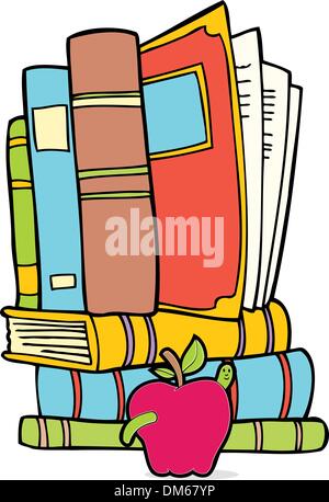 Set of Books and Apple with Worm Stock Vector