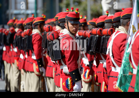 Presidential Guard in historical uniform on Plaza Murillo square, La Paz, Bolivia Stock Photo