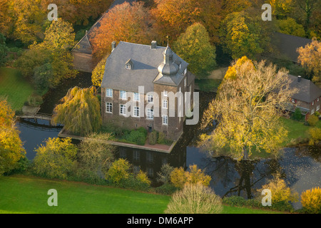 Aerial view, Haus Voerde, Voerde House, set in an autumnal park, Voerde, Ruhr area, North Rhine-Westphalia, Germany Stock Photo