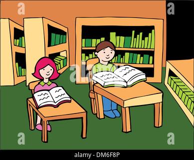 Library Studying Stock Vector