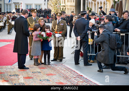 Grand Duke Henri (left) and Grand Duchess Maria Theresa of Luxembourg, outside the Palace of the Grand Dukes, Luxembourg City Stock Photo