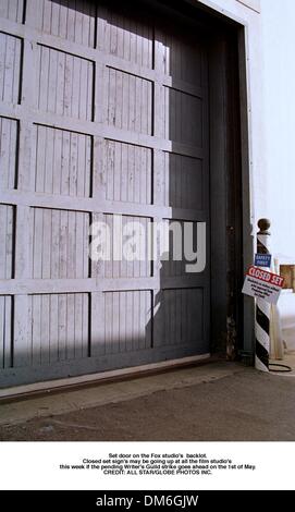 Set door on the Fox studio s backlot.Closed set sign s may be