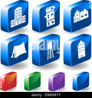 Set of 3D Building Icons Stock Vector