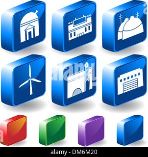 Set of 3D Building Icons Stock Vector