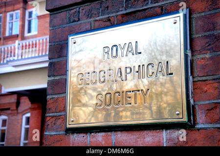 London, England, UK. Royal Geographical Society in Kensington Gore. Name plate Stock Photo