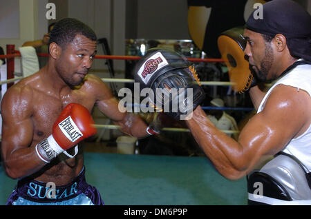 Aug 30, 2005; Los Angeles, CA, USA; BOXING: Former 3 time World Champion 'SUGAR' SHANE MOSLEY trains for his upcoming September 17 bout against Jose Luis Cruz. Mosley versus Cruz will be the co-main event for The Marco Antonio Barrera Versus Robbie Peden bout at The MGM Grand Garden Arena in Las Vegas, Nevada. Mosley, who defeated Oscar De La Hoya twice, is now an executive in De L Stock Photo