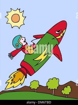 Kid on Rocket Ship Stock Vector