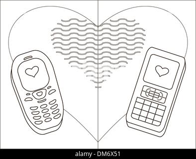 Mobile phones-enamoured, contours Stock Vector