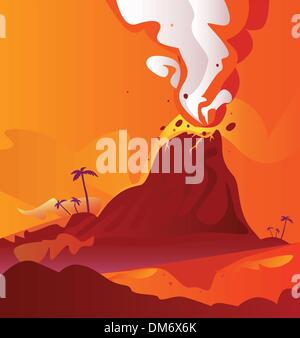 Volcano with burning lava Stock Vector