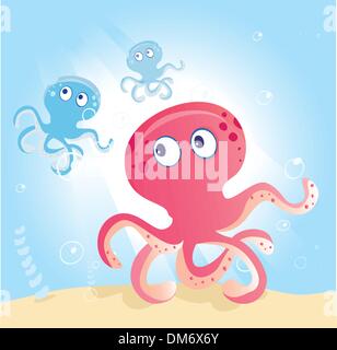 Blue octopus baby. Cartoon ocean animal character Stock Vector Image ...