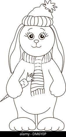 Rabbit in a winter cap, contours Stock Vector