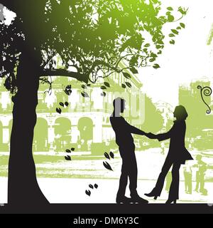 Couple under the tree in city park Stock Vector