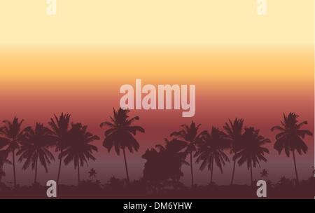 Tropical sunset, palm tree silhouette Stock Vector