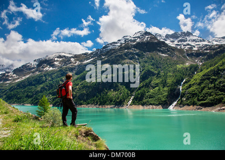 Italy, Valle d'aosta, Valpelline Valley, Walking at the Place Moulin Lake Stock Photo