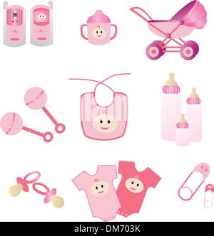 Pink Baby Icons Stock Vector