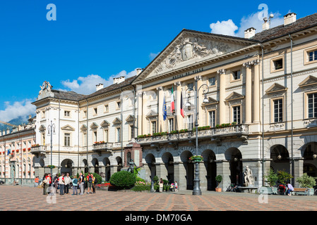 Italy, Val d'Aoste, Aoste, Emile Chanoux Square and City Hall Stock Photo