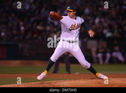 Athletics starting pitcher Barry Zito held the Mariners to one hit in the first four innings of Monday evenings game between the Oakland Athletics and Seattle Mariners, September 27, 2004 at the Network Associates Coliseum. Sacramento Bee photograph by Jose Luis Villegas September 27, 2004/ZUMA Press Stock Photo