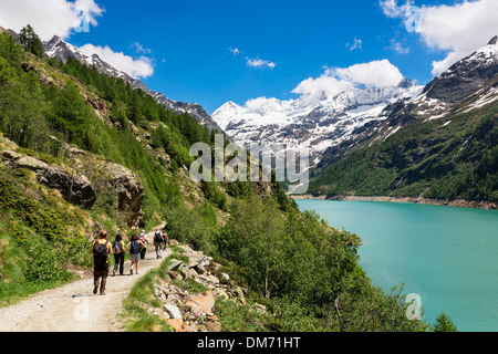 Italy, Valle d'aosta, Valpelline Valley, Walking at the Place Moulin Lake Stock Photo