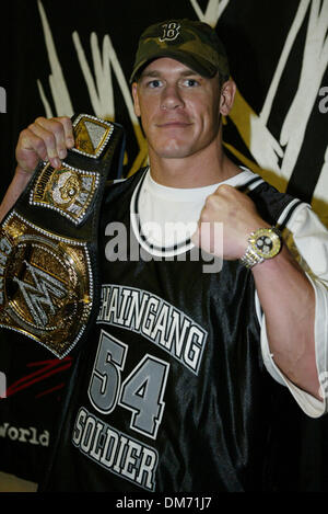 Jun 21, 2005; Las Vegas, NV, USA; WWE Champion JOHN CENA with Championship Belt at the WWE press conference at the Thomas and Mack Center in Las Vegas for the up coming 'Vengeance' Pay Per View on June 26, 2005. Mandatory Credit: Photo by Mary Ann Owen/ZUMA Press. (©) Copyright 2005 by Mary Ann Owen Stock Photo