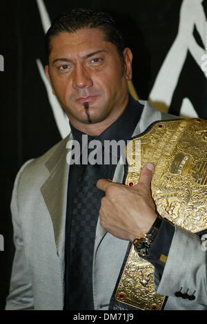 Jun 21, 2005; Las Vegas, NV, USA; WWE Champion BATISTA poses with his Championship belt at the WWE press conference at the Thomas and Mack Center in Las Vegas for the up coming 'Vengeance' Pay Per View on June 26, 2005. Mandatory Credit: Photo by Mary Ann Owen/ZUMA Press. (©) Copyright 2005 by Mary Ann Owen Stock Photo