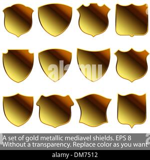 A set of gold metallic mediavel shields. EPS 8 Stock Vector