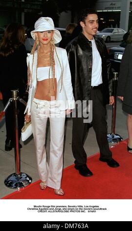 Moulin Rouge film premiere, Bevelry Hills, Los Angeles. .Christina Aguilera and Jorge, she sing's on the movie's soundtrack.CREDIT: / 5/16/01 Stock Photo