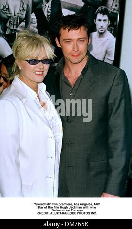 ''Swordfish'' film premiere, Los Angeles, 4/6/1.Star of the film Hugh Jackman with wife .Deborra-Lee Furness. Stock Photo