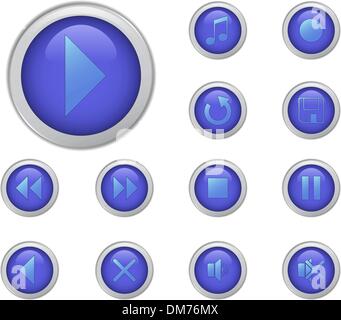 Blue media buttons set Stock Vector