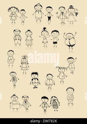 Big family drawn by little child. Family of four kids scribble or hand  drawing. Parenthood concept. Stock Illustration | Adobe Stock