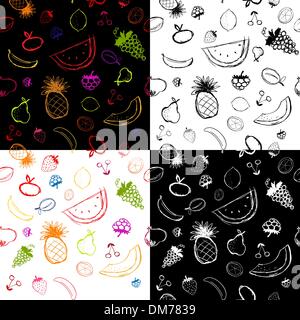 Fruits and berries sketch, seamless background for your design Stock Vector