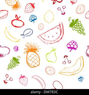 Fruits and berries sketch, seamless background for your design Stock Vector