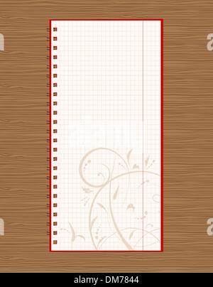 Notebook open page design on wooden background Stock Vector