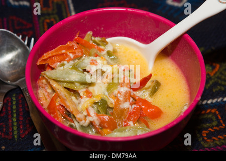 Bhutan, Bumthang, Bhutanese food, ema datse, chillies cooked in cheese Stock Photo